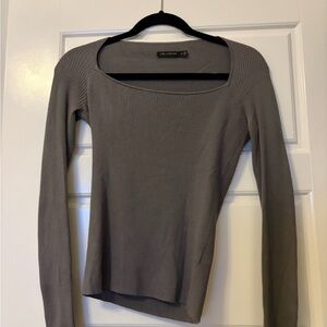 The Limited Taupe Long Sleeve Ribbed Top